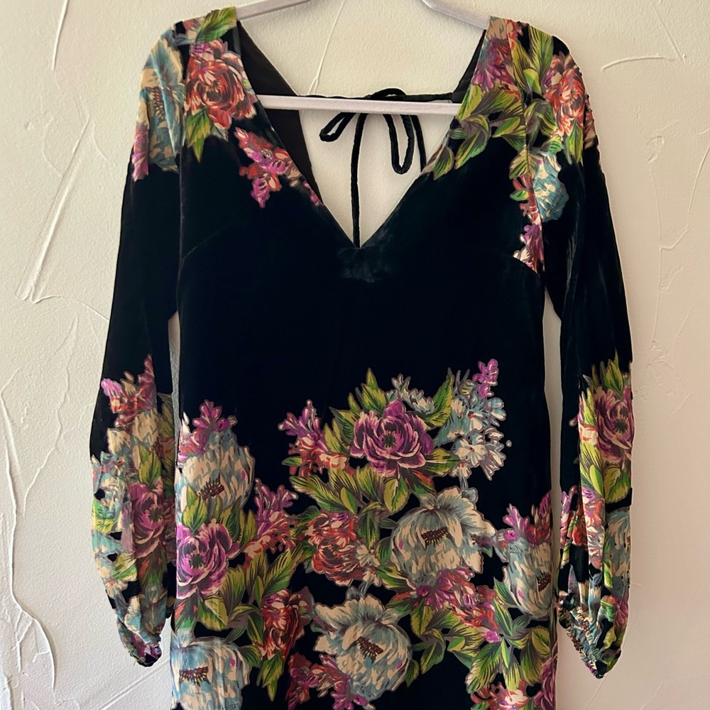 Free People Velvet Floral Long Sleeve Mini Dress